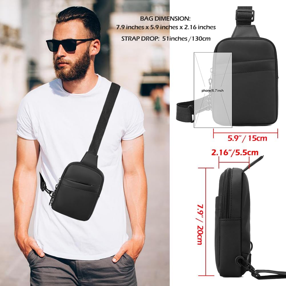 Fanny Pack - Small Sling Bag for Men & Women, Water-Resistant Travel Crossbody Chest Bag - Black